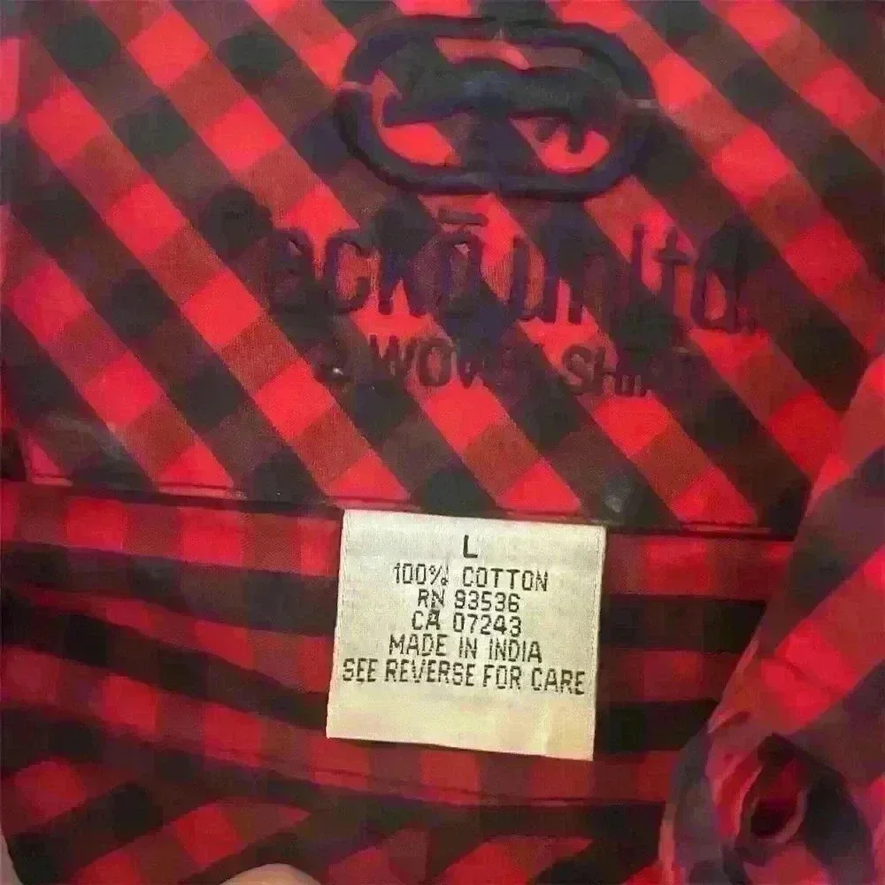 Ecko Unltd. Men's L Red Plaid Long Sleeve Button-Up Shirt Casual